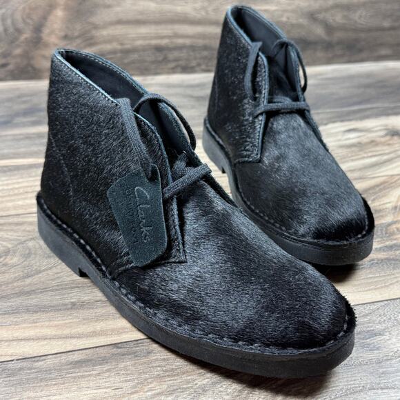 NIB Clarks Desert Boots 2 7M Black Leather Calf Hair Chukka Boots Booties - Picture 3 of 12